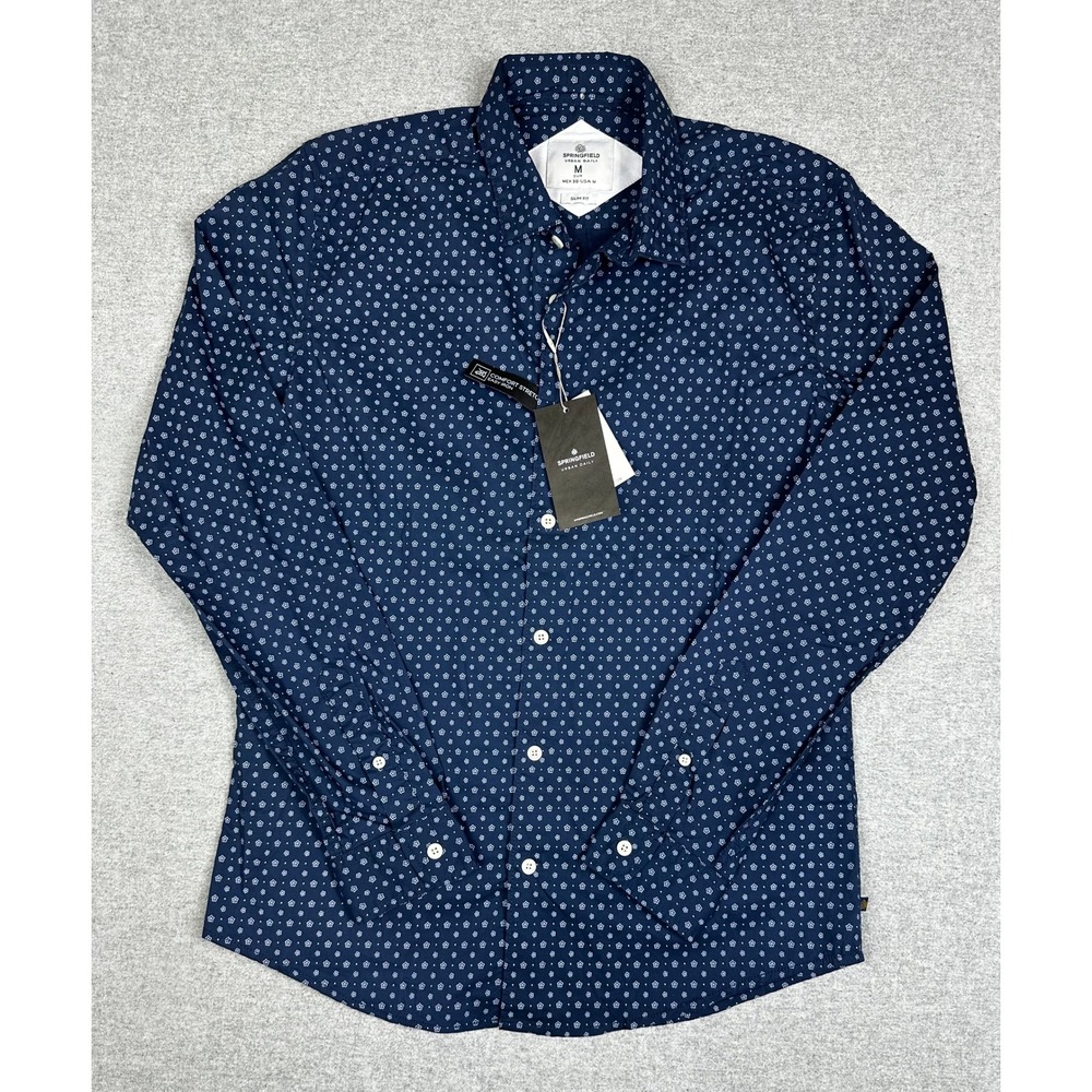 Springfield Urban Daily Shirt Mens M Slim Fit Navy Floral Easy Iron Stretch‎ NEW